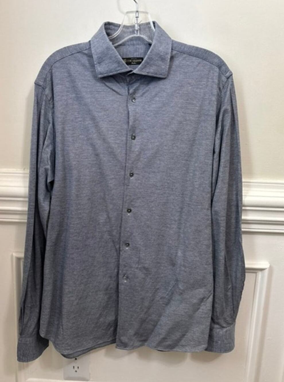 Corneliani Botton Down Shirt Stretch Performance Fabric Blue Sz 16 / 41